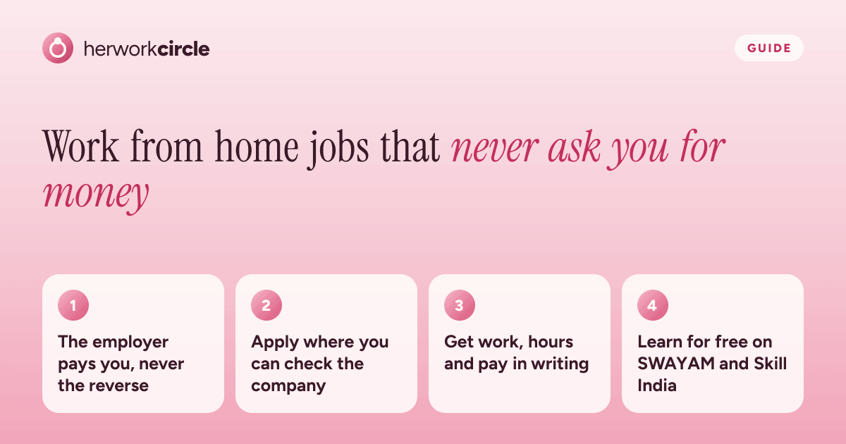 Four rules for finding work from home in India without paying anything: the employer pays you, check the company, get it in writing, learn free